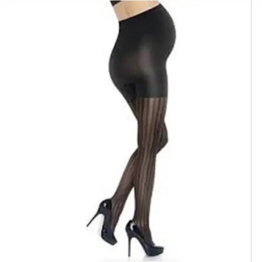 Assets Sara Blakely Marvelous Mama Maternity Textured Stripe Tights Black Size 3
